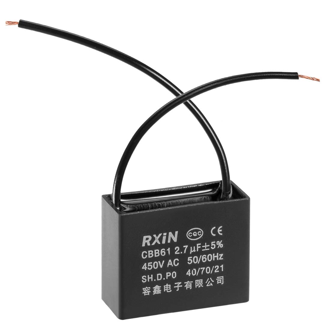 sourcing map Ceiling Fan Capacitor CBB61 2.7uF 450V AC 2 Wires Metalized Polypropylene Film Capacitors 36.5x16x29.5mm for Water Pump Motor Generator