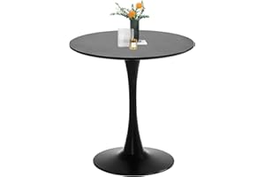 TUOMUR Black Round Dining Table, 27.6" Tulip Table Kitchen Round Dining Table for 1-2 People with MDF Table Top and Metal Pedestal Base, Mid-Century Leisure Table for Home, Dining Room, Cafe