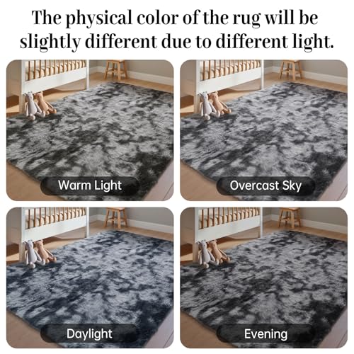 Leesentec Area Rugs Soft Fluffy Carpets For Living room Shaggy Rug Modern Area Rug For Bedroom Anti-Slip Rugs For Kids Room Indoor Home Decorative Carpet (Black Grey, 200 x 300 cm)