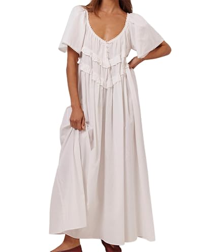 NUFIWI Women White Tiered Cami Long Dress Lace Trim Ruffle Flowy Maxi Dress Sleeveless Swing High Waist Aline Sundress (Fairy White, S) at Amazon Women's Clothing store