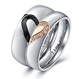 Aienid Wedding Rings for His and Her Matching Set Heart Always Engraved Stainless Steel Puzzle Heart CZ