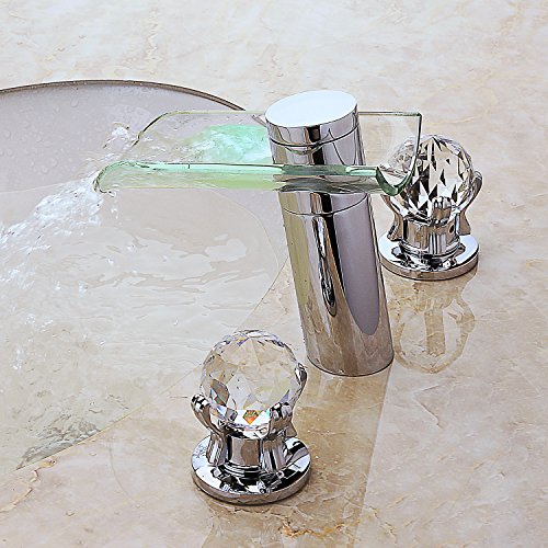 Lovedima Bathroom LED Lighted Waterfall Sink Faucet With Crystal Handles in Chrome