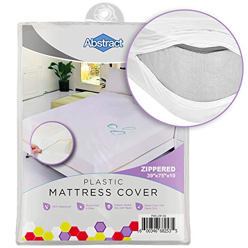 Abstract Vinyl Full Mattress Protector Zipper Closure Style - Best to Protect Your Bed from Spills, Accidents and Damage - 100% Waterproof Plastic - in Twin and Cot Size White (39" X 75")