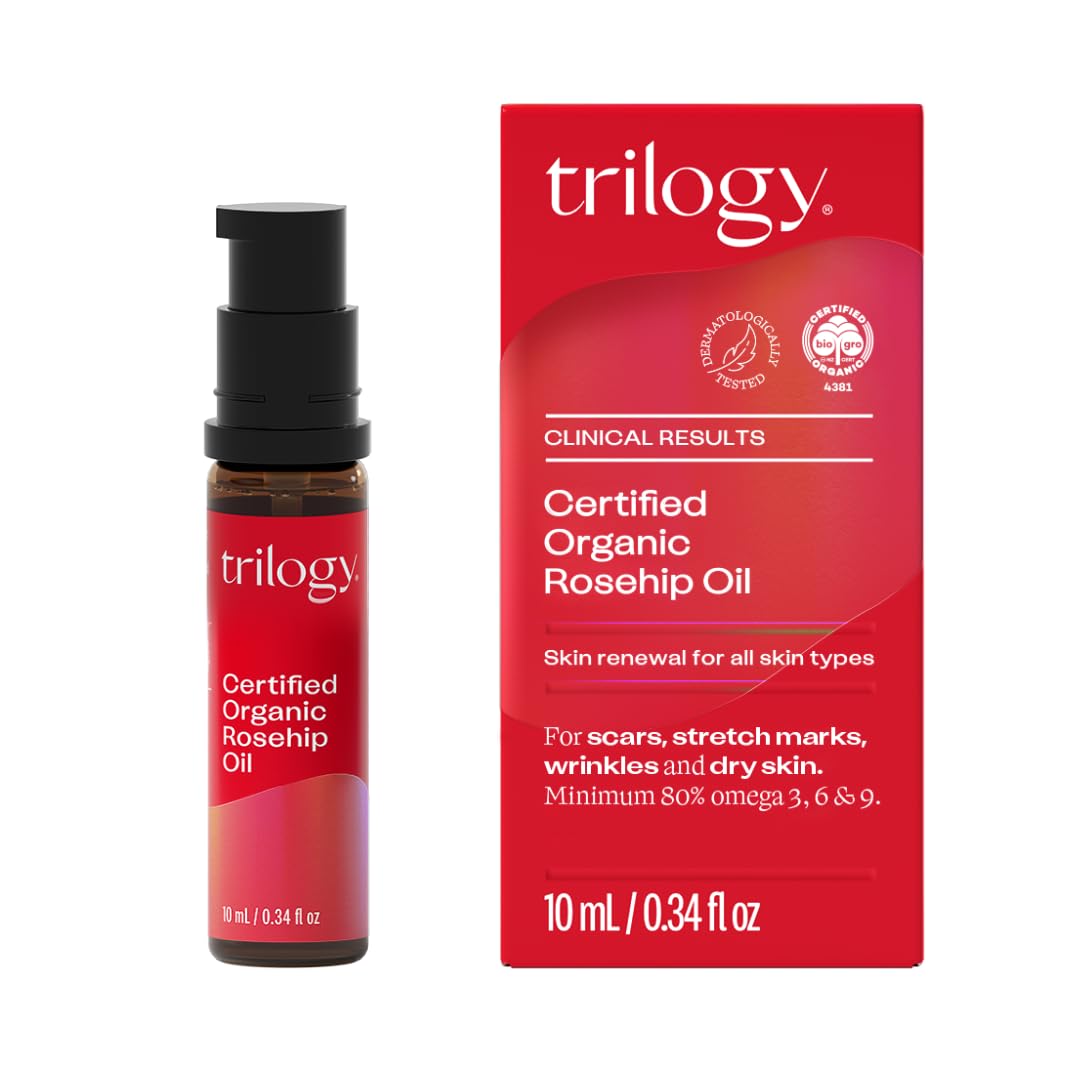 Trilogy Certified Organic Rosehip Oil Roller - 10 ml - Natural Anti-Ageing Organic Face Oil for Face Care & Reduction of Stretch Marks and Wrinkles