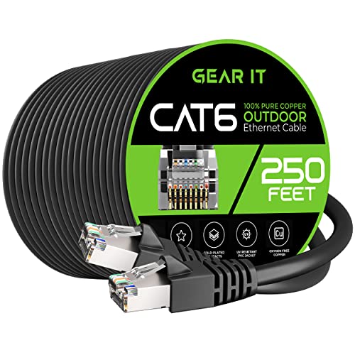 GearIT Cat6 Outdoor Cable (250ft) 23AWG Pure Copper, FTP