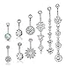 Besteel 9 Pcs 14G Stainless Steel Dangle Belly Button Rings for Women Girls Navel Rings CZ Body Piercing Sliver-Tone