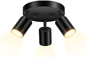 AUQUEE LED 3 Light Track Lighting Kit, LED Track Lighting Fixtures, Black Round Ceiling Spot Lighting, Flexibly Rotatable Light Head for Kitchen, Living Room, Bedroom, GU10 Bulb Not Included