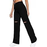 LBDLONGBIDA Womens Straight Wide Leg Jeans Stretch High Waisted Ripped Baggy Jeans Y2K Boyfriend Distressed Loose Denim Pants