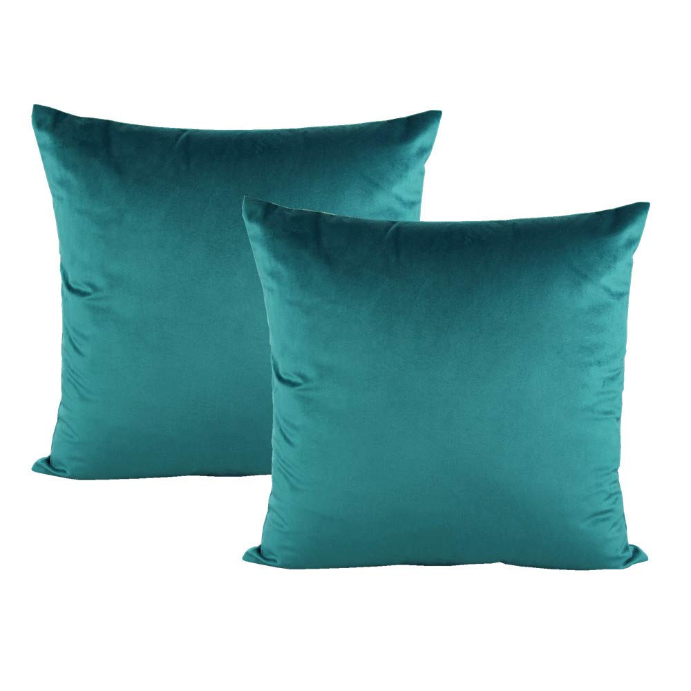 VAKADO Teal Decor Cushion Covers Soft Solid Square Velvet Comfortable Decorative Couch Pillow Covers Cozy Cushion Cases 16x16 Home Decoration for Patio Sofa Bedroom Living Room Office Car Set of 2