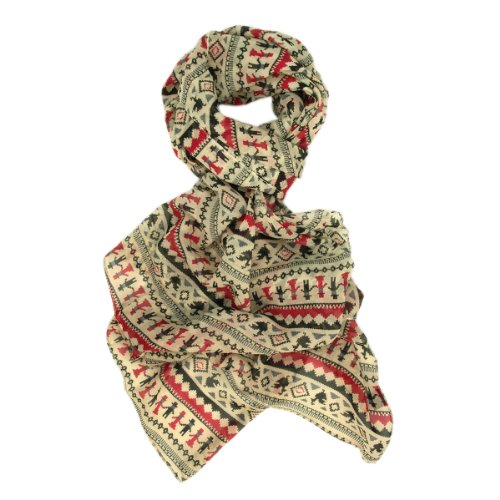 Premium Sheer Retro European Print Scarf, Red
