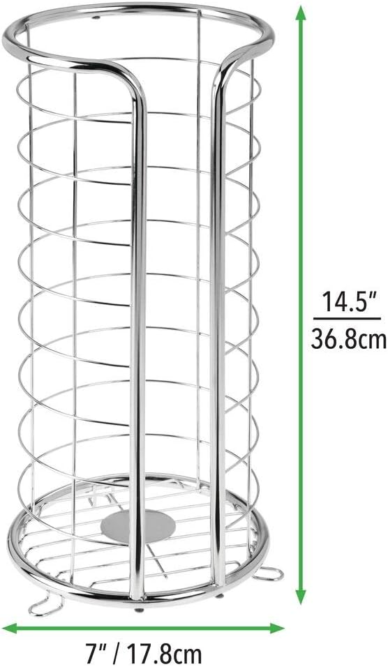 mDesign Decorative Metal Free Standing Toilet Paper Holder Stand with Storage for 3 Rolls of Toilet Tissue - for Bathroom/Powder Room - Holds Jumbo Rolls - Chrome: Home & Kitchen
