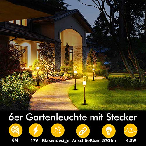 B-right Gartenbeleuchtung 6er Set Gartenleuchte mit Erdspieß, Außenleuchte mit Stecker, Landschaftslicht Wegleuchte Gartenlampe mit Kabel, 570LM, 2700K, IP65 Wasserdicht Außenbeleuchtung für Outdoor – Bild 3