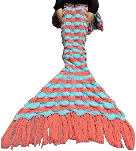 Christmas XMAS Gift for Friends, Egmy Knitted Mermaid Tail Blanket Handmade Crochet Adult Throw Bed Wrap Sleeping Bag Scarf (Orange)