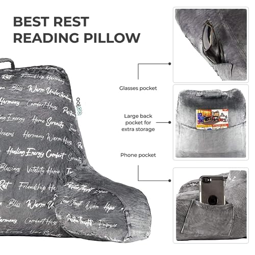 MYOOLOO Gratitude Reading Study Pillow Bed Wedge with Arms and Pockets