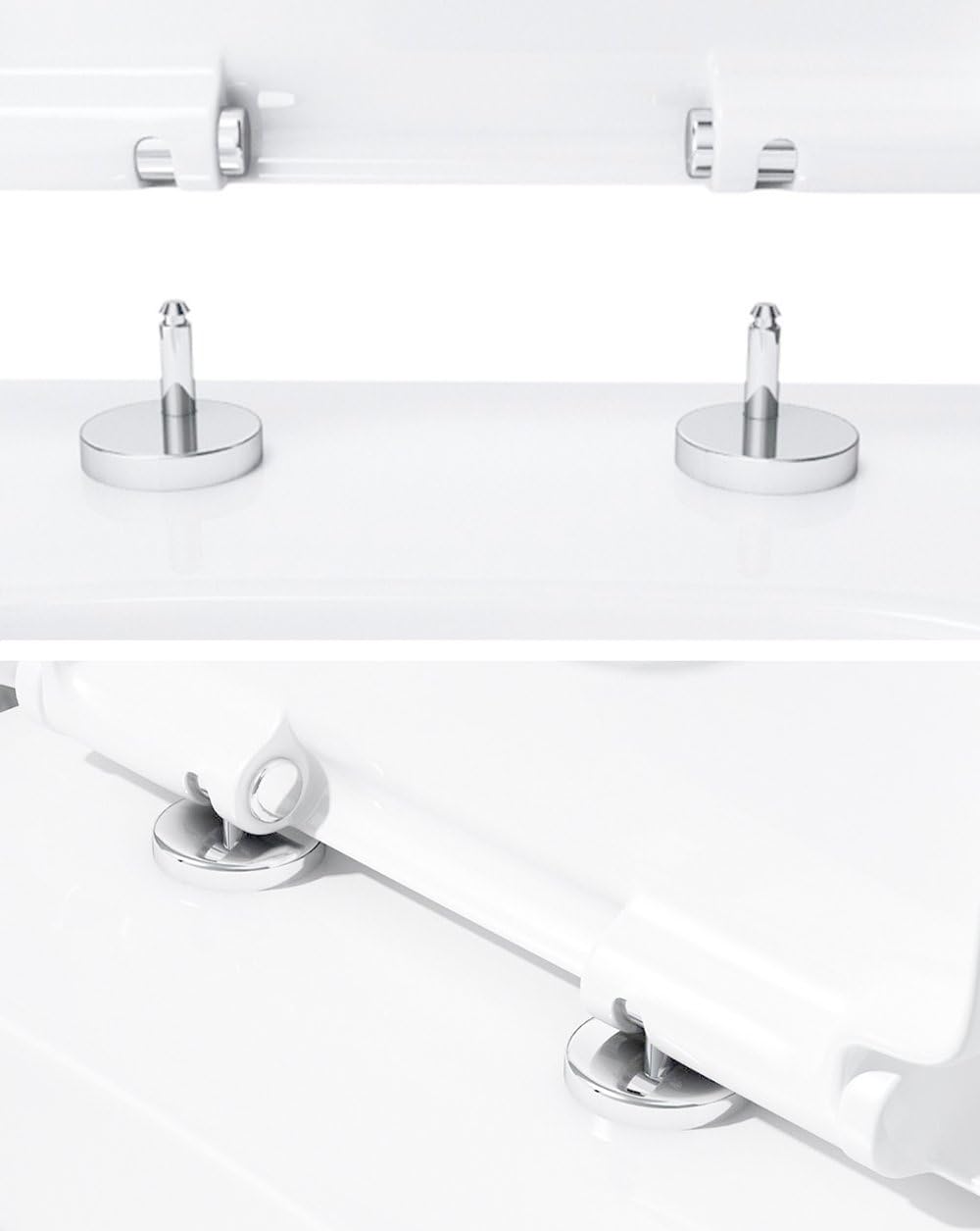 Durovin Square Soft Close Toilet Seat with Adjustable Hinges, Top & Bottom Fixings, and Quick Release - 352 × 444 × 20 mm (W × D × H) - Image 3