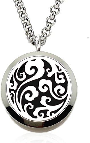 Aromatherapy Essential Oils Stainless Steel Perfume Diffuser Pendant Locket Necklace with Chain (Swirl)