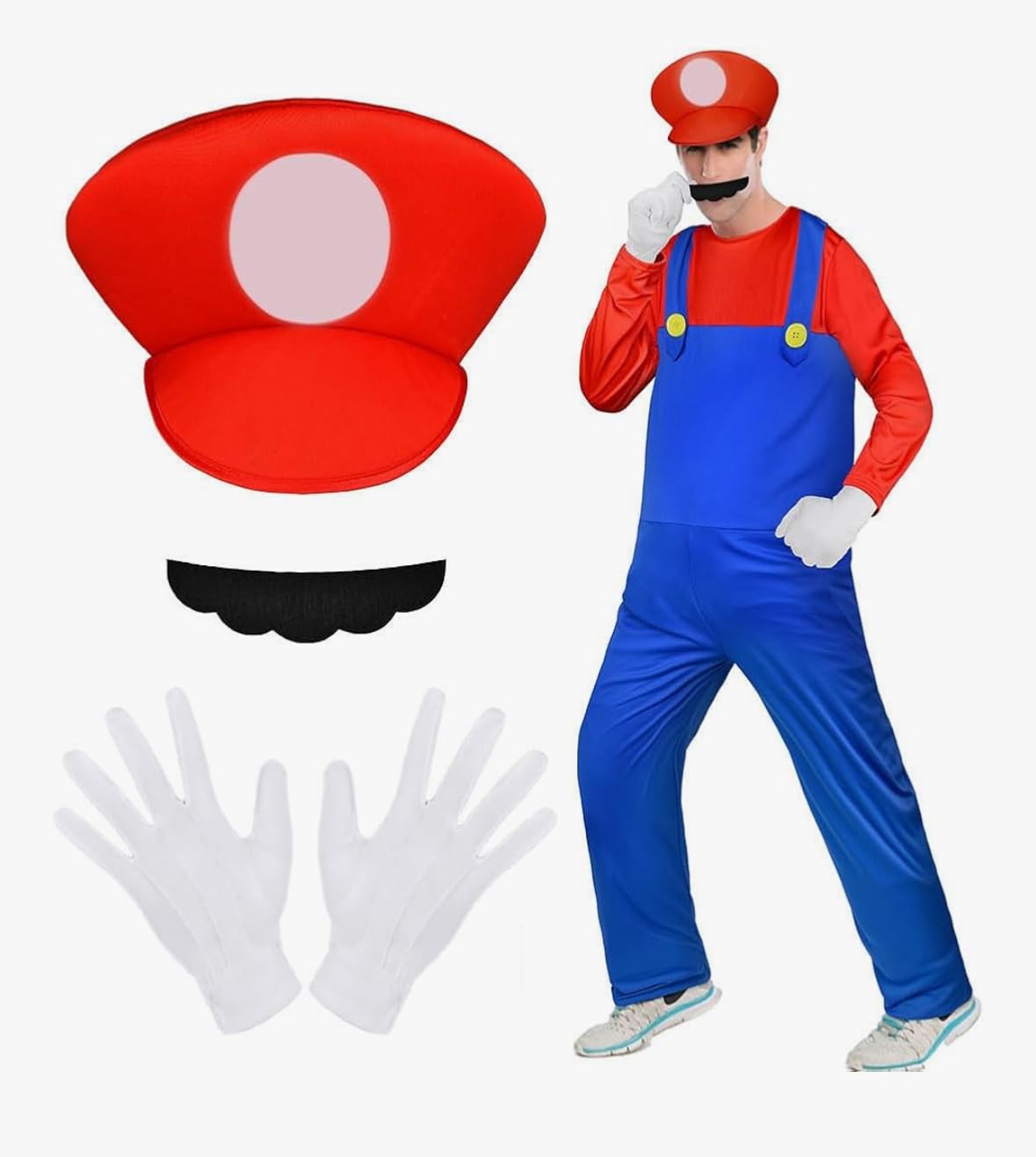 Other ® Plumber Carnival Cosplay Mario Red Fancy Dress Up Party Complete Set Super bodysuit costume outfit Halloween unisex Adult Children 175CM