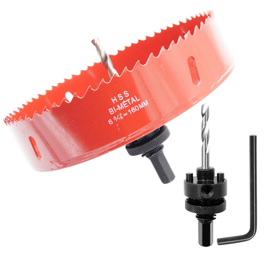 Laiwei 6.3 inch hole saw, 160mm hole cutter,for drilling wood, Thin sheet metal, aluminum profiles, drywall, PVC and other materials, electric drill tool(6-5/16'' 160mm) (HSKKQ)
