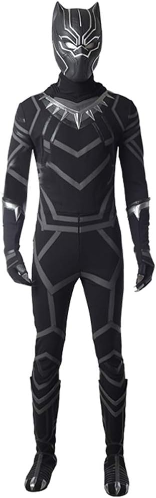 nihiug Black Panther with the same costume Black Panther Gold Helmet One Piece Tights Cosplay Clothes Halloween Costume,Black-XXXL