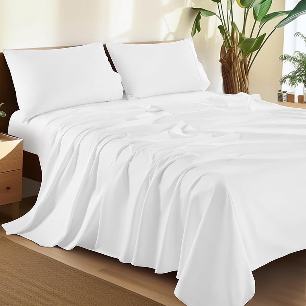 Photo 1 of Shilucheng 100% Cotton King Size Sheets Set - 1500 Thread Count?Luxury Egyptian Cotton Bed Sheets?5-Star Hotel Quality Sheets, Breathable & Cooling, 16 Inch Deep Pocket - 4 Piece (White)