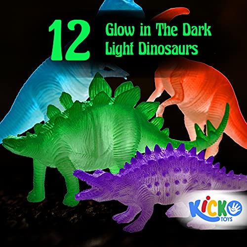 Kicko Glow in The Dark Dinosaurs 12 Pack Assorted Jurassic Toy