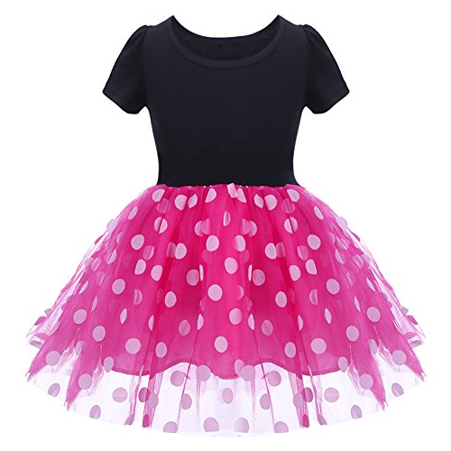 IEFiEL Kids Girls Polka Dots Bowknot Tutu Mesh Dance Dress Princess Birthday Party Outfit