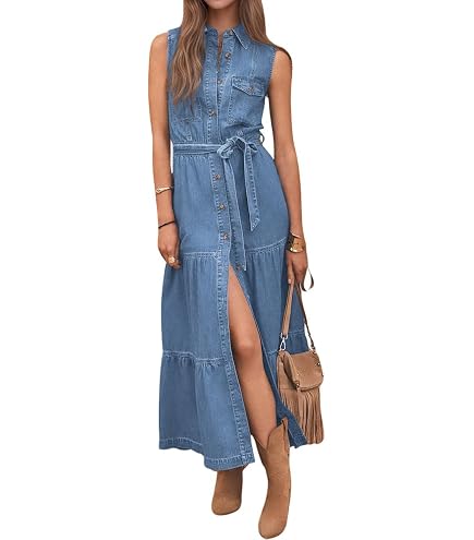 cffvdiz Women's Sexy High Slit Tube Bodycon Denim Dress Button Front Cargo Pockets Raw Edges Long Jean Dresses,Dark Blue,S : Clothing, Shoes & Jewelry