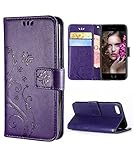 iPhone 8 Case,iPhone 7 Wallet Case, FLYEE Flip Case Wallet Leather [kickstand] Emboss Butterfly Flower Folio Magnetic Protective Cover with Card Slots for Apple iPhone8 iPone7 Purple