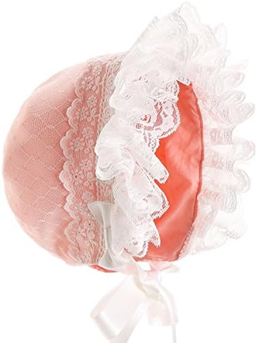 Hanakimi Girls' Closed Back Lace Trimmed Baby Hat JM1014 (XS/3M, Pink)