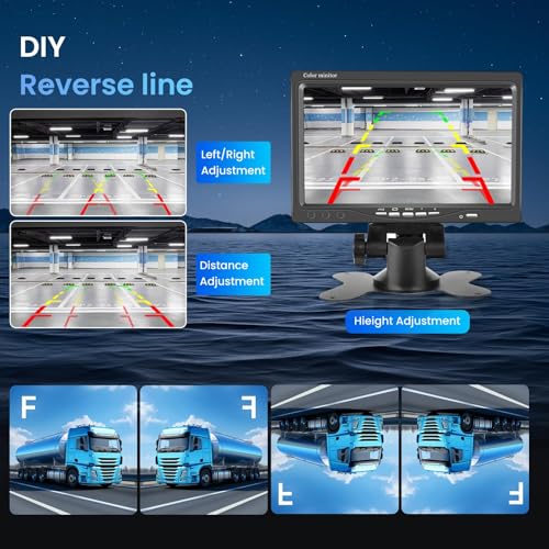 7 Inch HD Reversing Camera Monitor, IP69 Waterproof IR Night Vision Rear View Camera for Truck, Bus, Van, Camper, Pickup, 15M Cable
