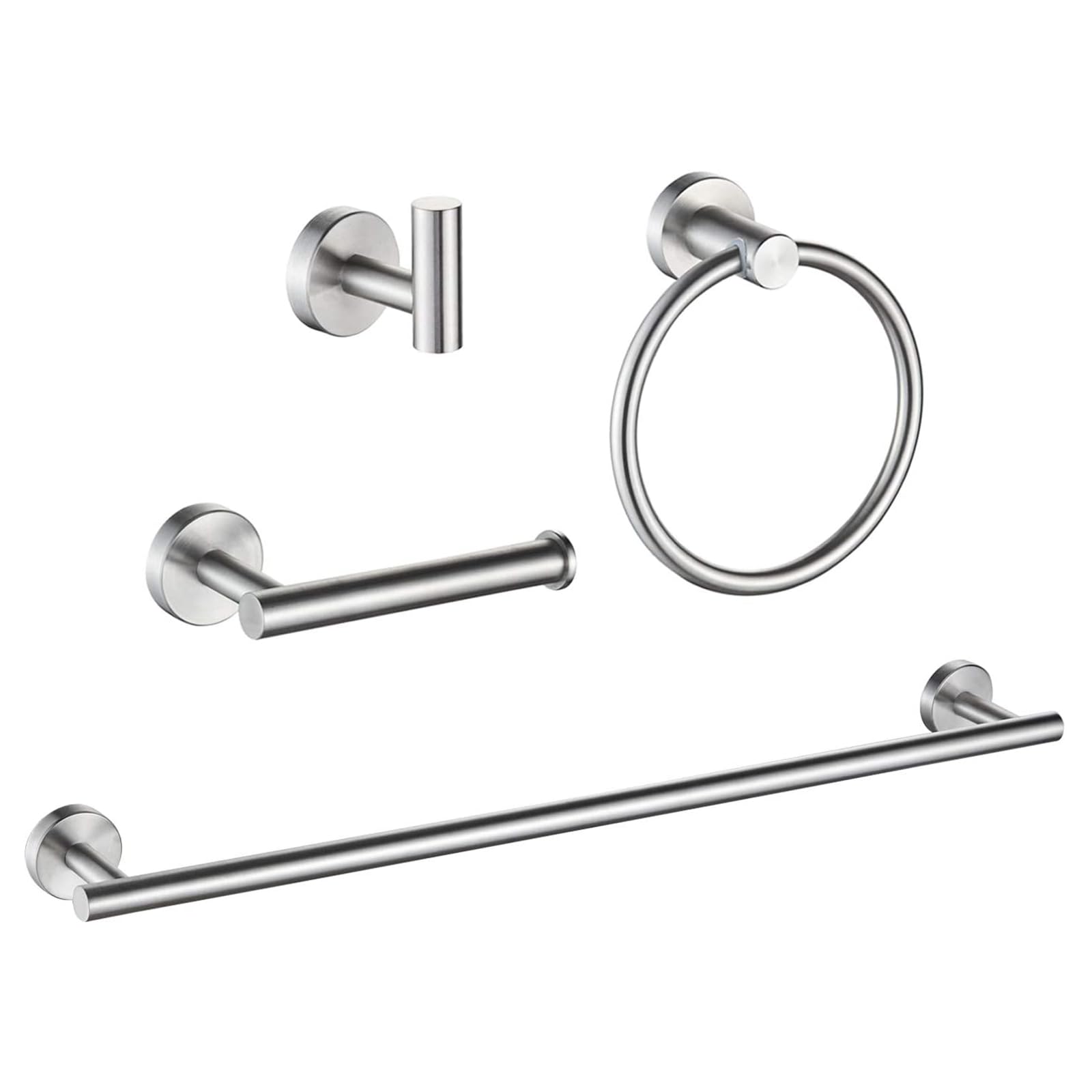 4 Pieces Brushed Silver Bathroom Hardware, NSCMQSL Bathroom Accessories Set Includes Toilet Paper HolderTowel Ring Robe Hook Wall Mounted