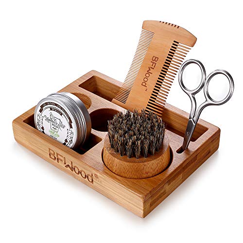 BFWood Beard care Kit with bamboo Holder for men Beard Brush, Beard