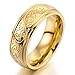 Men's 7mm Stainless Steel Ring Band Gold Tone Engraved Florentine Design