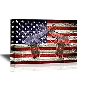 Two Hand Guns on American Flag Background