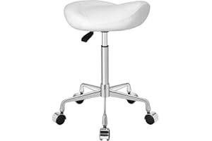 Kaleurrier Ergonomic Rolling Swivel Saddle Stool with Wheels,Hydraulic Pneumatic Lifting Height Adjustable Lightweight Chair for Clinic Hair Salon Massage Lab Kitchen Home Office (White, Without Back)