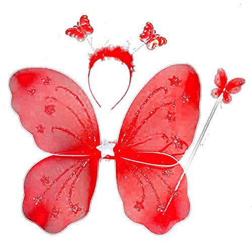 Weixinbuy Girls Butterfly Wing Wand Headband Fairy Christmas Party Costume Set