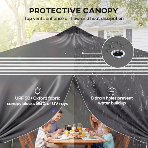 Outsunny 10 x 10 ft Pop Up Canopy Tent with 4 Sidewalls, UPF 50+ Easy 1-Button Push Setup Outdoor Instant Shelter Portable with Wheeled Carry Bag, 4 Sandbags, Dark Grey