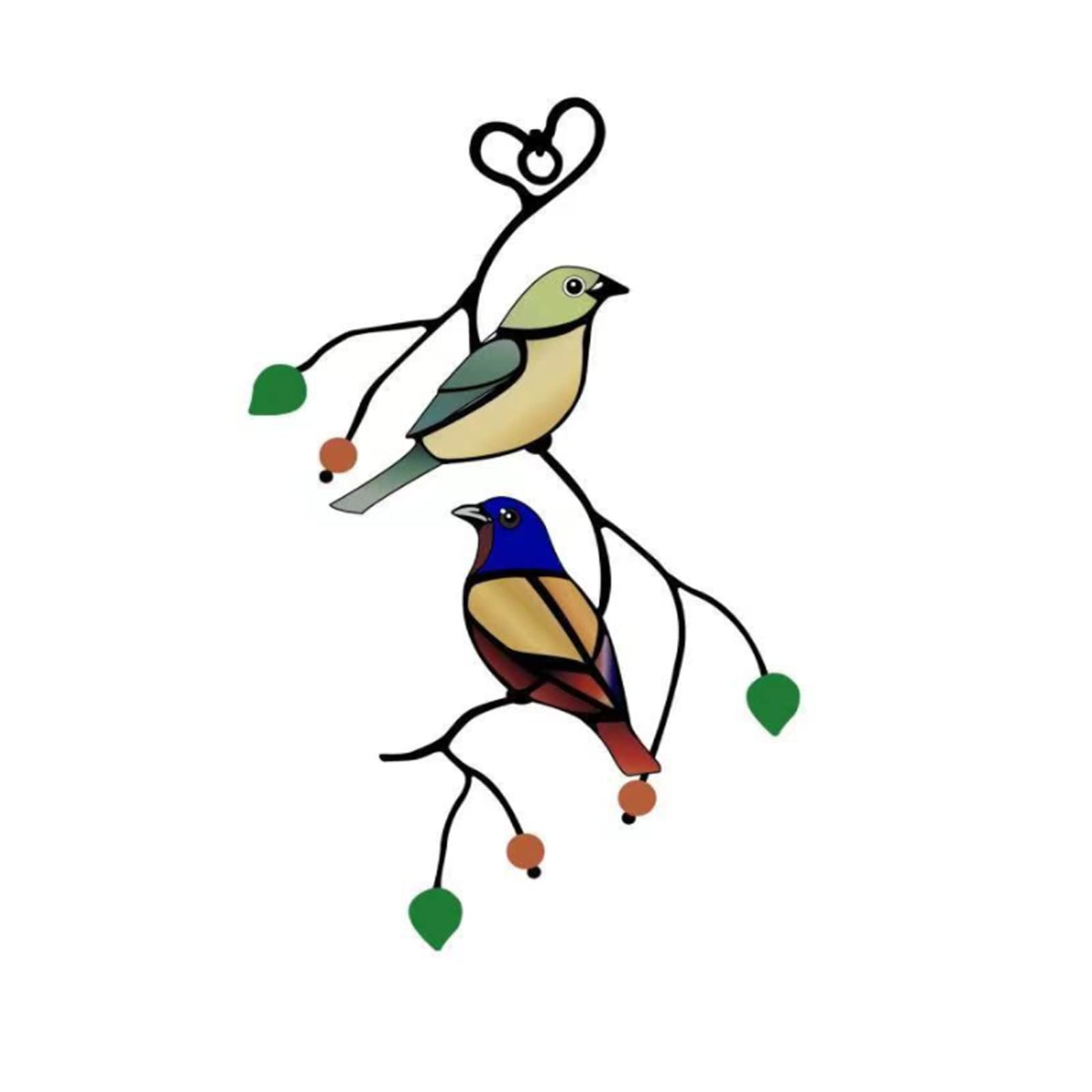 Multicolor Birds on Tree Branch Sun Catcher Glass Window Art Hanging Decoration Hummingbird Ornament for Home Bedroom Garden