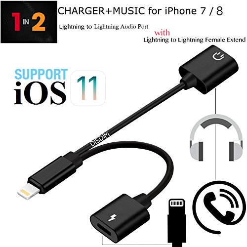 iPhone X Dual Lightning Adapter, DISDIM 2 in 1 Lightning to Lightning Headphone Jack Splitter and 8 Pin Charger Port Cable for iPhone X/ 8 /8+/7 / 7 Plus, iOS 11,Support Call and Music Control (Black) - Thumbnail 6