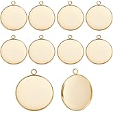 Beebeecraft 1 Box 14Pcs 30mm Blank Bezel Pendant Trays Real 24K Gold Plated 304 Stainless Steel Cabochon Bezel Pendant Settings for Jewelry Making