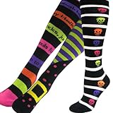 TeeHee Novelty Halloween Knee High Socks for Women 3-Pack (Wicked Skeleton)
