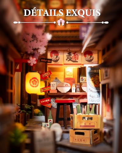 Rolife Book Nook DIY Wooden Model Adult with Lights Sakura Wine Alley 3D Puzzle Miniature House Building Bookends Diorama Decoration Book Library Living Room
