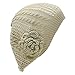 AN- Womens Fashion Lightweight Crochet Cutout Beret Beanie Hat w/Flower (Beige Cable)