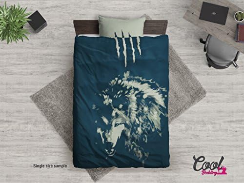 Grey WOLF Bedding Set of 3 or 4 PCS by Cool Bedding. Wild Nature Duvet Cover King, Queen, Full, Twin (Petrol, Single 55"x80")