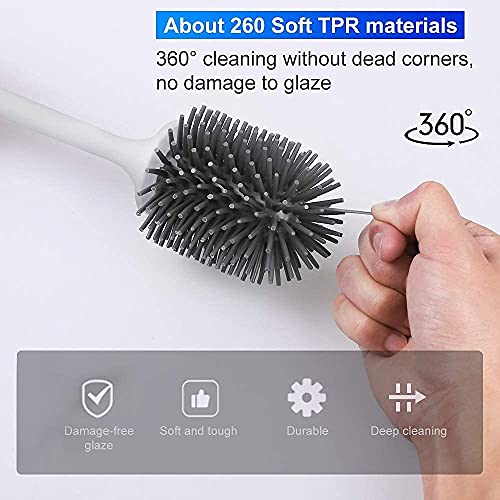 Toilet Brush and Holder, PowerDoF Toilet Bowl Brush with Silicone Bristle Cleaning Brush Head and Quick Drying Holder Toilet Brush Set for Bathroom Cleaning and Collation
