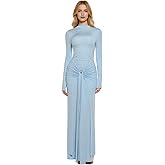 ANKOMINA Women's Elegant Long Sleeve Ruched Maxi Dress Draped Ring Buckle Bodycon Long Dresses for Evening Party Cocktail