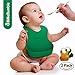 Waterproof Silicone Baby Bibs, Easy Clean, Less Mess! Soft on Skin! Allergy Friendly! Adjustable Straps! Deep Tray! 2 Color Pack (Green / Yellow) with Bonus Spoon.