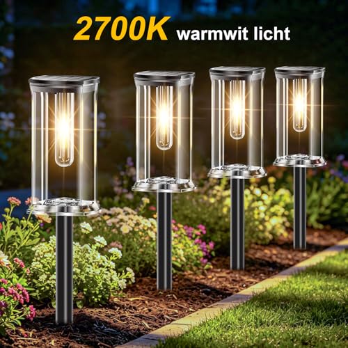 SOLARBABY 12 Pieces Solar Lights Outdoor Garden Warm White LED Outdoor Solar Lights IP65 Automatic Ignition Decorative Lighting for Patio, Garden, Patio and Yard