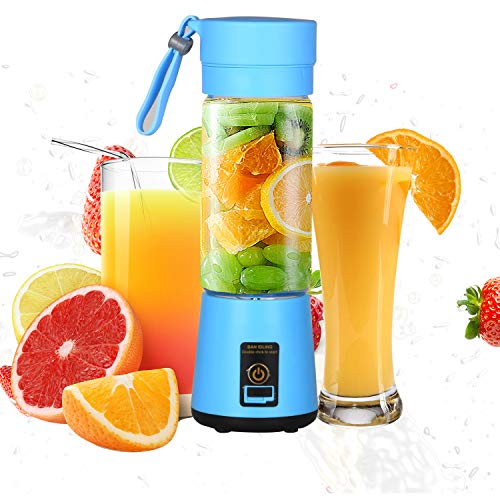 Portable Electric Juicer Cup, USB Rechargeable Personal-size Blender Used at Home And Outdoor, With 400ml High Borosilicate Glass Cup, Blue
