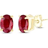 Birthstone Solitaire Stud Earrings for Women, 8x6mm Oval Cut Simulated Gemstone Studs in 14K Yellow Gold Plated 925 Sterling Silver Push Back Earrings, Jewelry Gift for Her